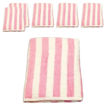 Crocodile 鱷魚 經典風情條紋毛巾  粉色  6條