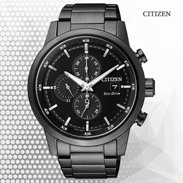 CITIZEN 星辰 Chronograph 光動能 碼錶計時 不鏽鋼潮男腕錶-全黑43mm (CA0615-59E)