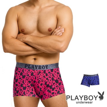 【PLAYBOY】滿版LOGO印花立體剪裁彈性平口內褲 四角內褲