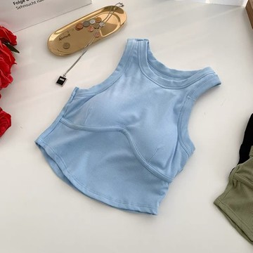 運動背心 外穿速干跑步健身服無袖 帶胸墊上衣圓領瑜伽【不二雜貨】