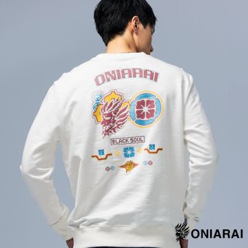 鬼洗 BLUE WAY – 十字繡鬼洗元素長TEE(白)