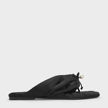 蝴蝶結珍珠夾腳拖鞋