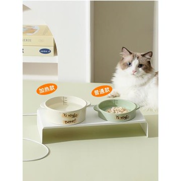 貓碗陶瓷恒溫加熱飲水機高腳貓咪碗護頸椎狗碗雙耳寵物喝水碗糧碗