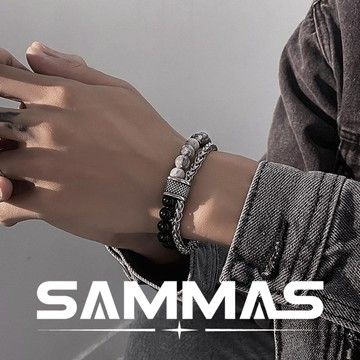 SAMMAS 手錬 男士手鏈 好運珠 男生手繩 潮男 高級感手鐲 手環 百搭 男生串珠 黑曜石手串 首飾品手繩 學生手繩