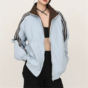 ParrotFashion 雙面穿三條槓外套女春秋季新款小個子美式復古撞色立領夾克棒球服