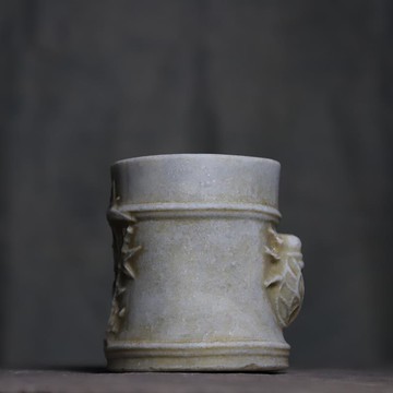 漢白玉純手工雕刻民俗懷舊金蟾筆筒中式古典陳設擺件裝飾石雕仿古