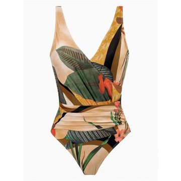 2023歐美外貿新款連體泳衣保守遮肚顯瘦露背性感裙式女雪紡沙灘裙