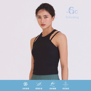 低強度涼感螺紋工字長版背心-Black