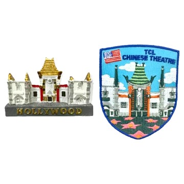 A-ONE 匯旺 美國好萊塢中國戲院可愛磁鐵 + 中國戲院袖標 2件組  多色  7.5 x 6cm  美國好萊塢中國戲院 + 中國戲院袖標 多色