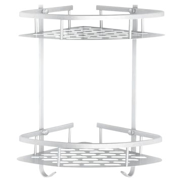 太空鋁角落雙層收納架  層板( 30 x 22 x 5cm)吊勾(35 x 1 x 0.3cm)  銀色  1個