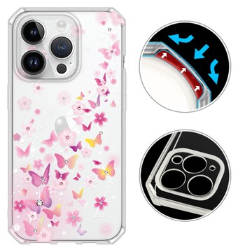 YOURS APPLE 全系列 鏡頭全包覆彩鑽防摔魔方手機殼-夢蝶