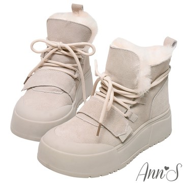 Ann’S暖冬靠它-魔術貼綁帶可兩穿真皮厚底雪靴5cm-米白