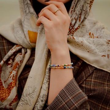 千年耶路撒冷｜藍東陵玉瘋狂瑪瑙鈦晶雙圈手鍊 C1622