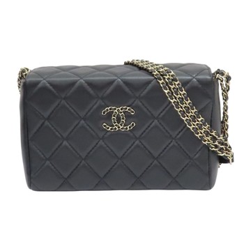 CHANEL 香奈兒 黑色 菱格紋 羊皮 肩背包 【二手名牌BRAND OFF】