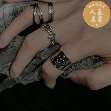 戒指 開口戒指 女戒指 戒指三件套羅馬復古做舊可調節嘻哈戒子時尚個性小眾設計開口指環