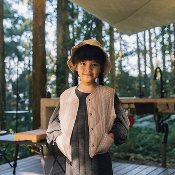 童裝 親子系列 花草印圖設計鋪棉背心 M-XL