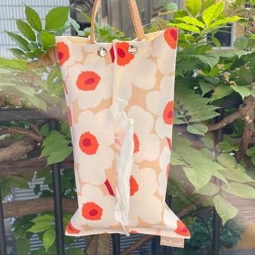 北歐大花 吊掛面紙套 可拆式 皮革掛繩 衛生紙套 車用 家用 露營