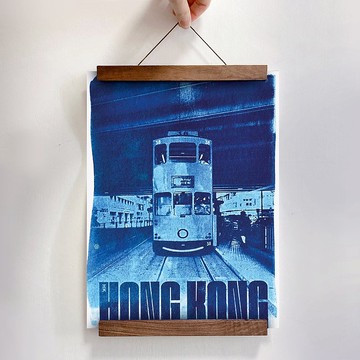 藍曬香港/香港篇 電車 叮叮車 | 原張手作藍曬畫 連掛軸 | 香港製
