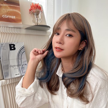 台灣現貨 魔髮樂 全頂假髮 挑染長髮 D8276｜個性線條染 藍色挑染 萬聖節 整頂假髮 派對假髮