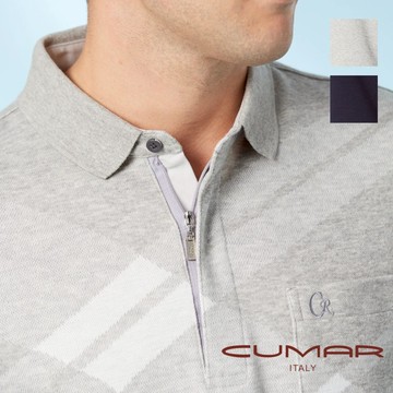 CUMAR 男裝長袖羅紋領拉鍊棉質POLO衫 / 239221