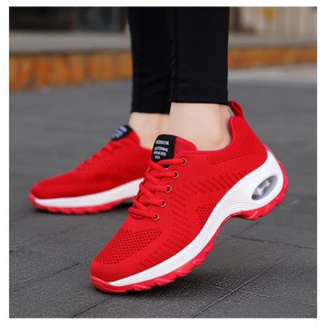 本命年紅色女鞋網布輕便透氣軟底運動鞋休閑網面鞋防臭跑步鞋厚底