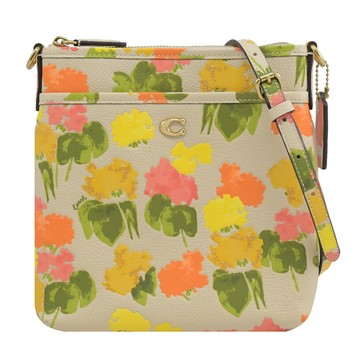 COACH CC556 Kitt C LOGO滿版花卉印花斜背包.淺褐色