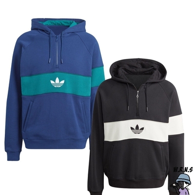 【Rennes shop】Adidas 男裝 長袖上衣 連帽 拼色 棉 藍綠/黑 IP9486/IP9488