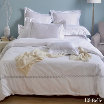 La Belle 長絨細棉刺繡四件式被套床包組-雅致葉影-凝靚白 - 加大180X186CM