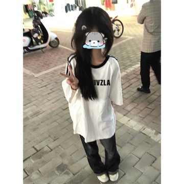 條紋美式三條杠撞色短袖T恤女大童夏季初中高中大學生ins純棉上衣