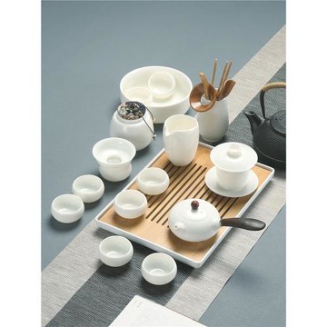 德化白瓷功夫茶具套裝高檔家用茶藝簡約側把壺蓋碗茶道旅行包便攜