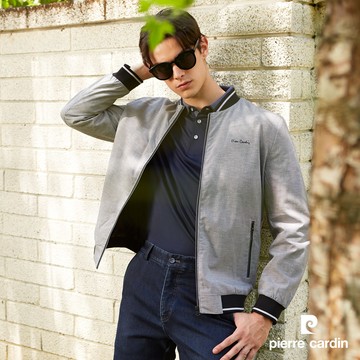 【pierre cardin皮爾卡登】男裝 都會休閒棒球領細格薄夾克外套-黑灰色 (5235601-99)