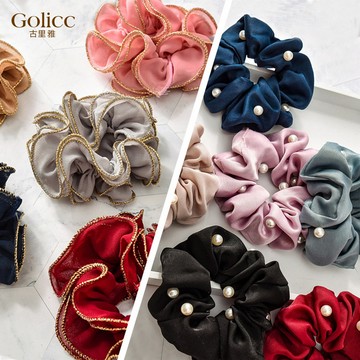 【Gulicc】髮圈 歐美款珍珠燙金邊大腸圈髮圈