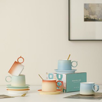 陶瓷咖啡杯碟對杯套裝情侶馬克杯簡約拿鐵杯家用酒店咖啡廳早餐杯