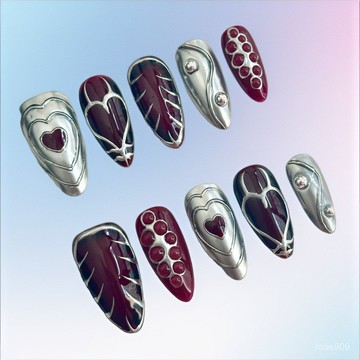 ✨Hannah✨歐美純手工穿戴甲金屬手繪ins浮鵰甜酷辣妹美甲愛心甜酷指甲純手工穿戴甲 QJVX