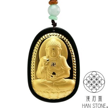 【漢石齋】天然和田玉 佛陀金鑲玉玉佩吊墜 墨玉(33*48*9mm)