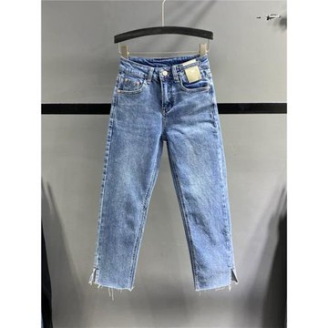 歐貨2026春季新款小個子八分牛仔直筒褲女彈力顯瘦開叉毛邊煙管褲