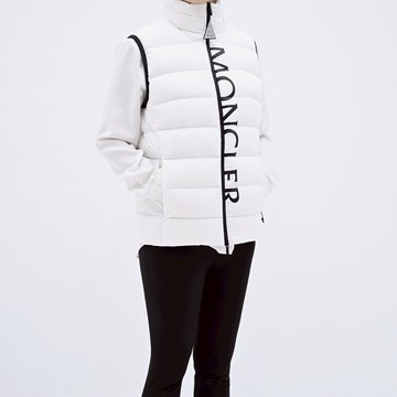 MONCLER 品牌英字LOGO雙向拉鍊羽絨背心.白/黑