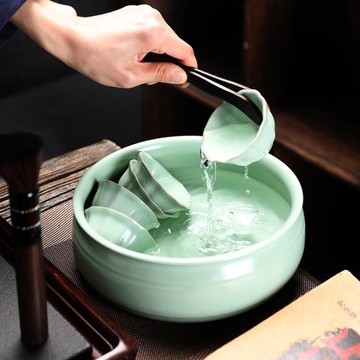 汝窯茶洗水盂大號陶瓷杯洗家用裝茶杯器皿茶渣缸功夫茶具茶道配件