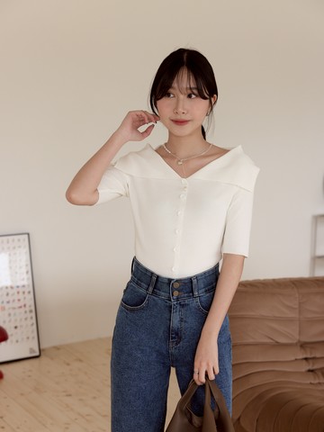 柔光翻領排釦針織短袖