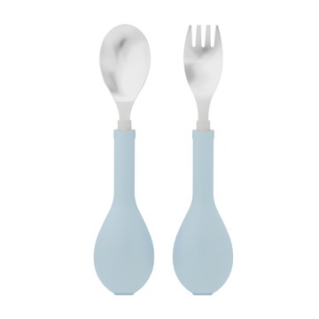 FlipGo 翻滾吧 湯叉組 - Stay-clean flipping design 304食品級不鏽鋼  寂靜藍  兒童湯匙 + 叉子  1組