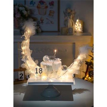 網紅羽毛紗花月亮船蛋糕裝飾蝴蝶插件唯美女神生日派對甜品臺裝扮