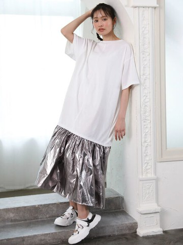 華麗金屬下擺拼接連身裙(6P42L1H0100) - Green Parks