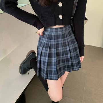 甜美學院風jk百褶裙春秋新款高腰顯瘦格子A字裙復古毛呢半身裙女