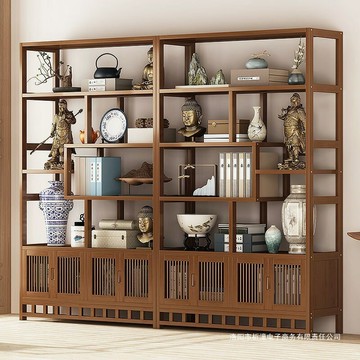 博古架新中式多寶閣茶葉展示櫃非實木擺件櫃茶具置物架客廳書架子鑫弘-家具衛浴 可打統編