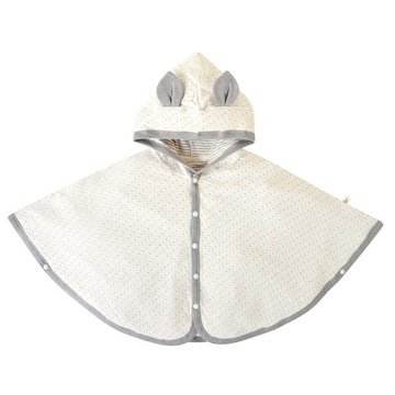 【SISSO有機棉】灰米點點二重織薄披風 F