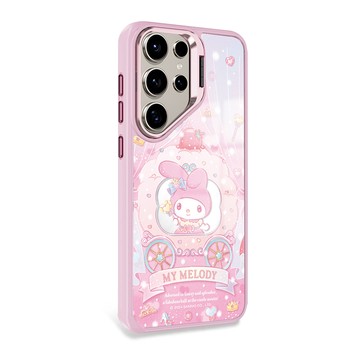 APBS 三麗鷗 Samsung S26/S25/S24/S23系列列 防摔合金框隱形立架鏡面磁吸手機殼-馬車美樂蒂-粉框
