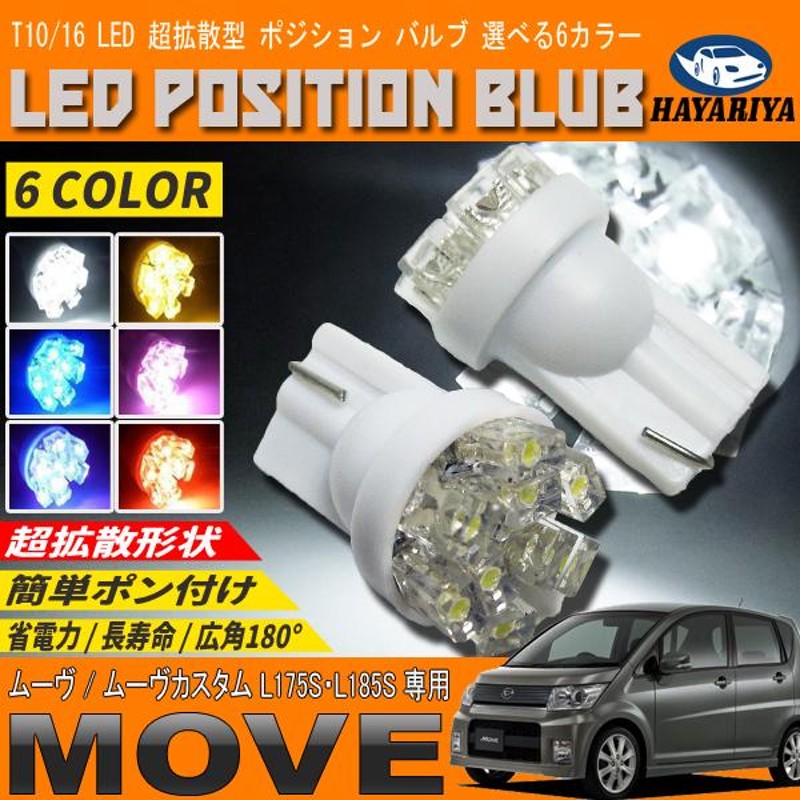 ムーヴ ムーヴカスタム L175S L185S LEDポジションランプ T10 T16 超拡散型 省電力 選べる 6カラー | LINEブランドカタログ