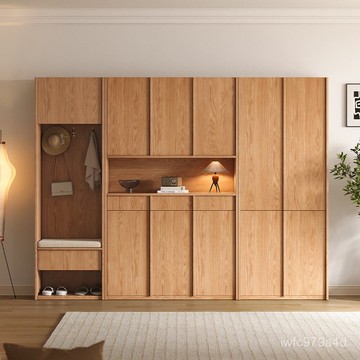 實木衣櫥【免運#可上門安裝】全實木橡木鞋櫃換鞋凳客廳玄關櫃一體靠墻入戶家用鞋架現代隔斷櫃