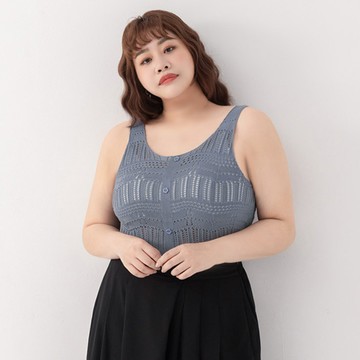 小花假排釦鏤空針織背心 中大尺碼上衣