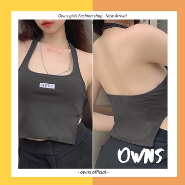 🥀旺斯女孩🥀歐美字母掛脖挖腰背心 字母刺繡 側開挖腰 掛脖露背 顯瘦背心 歐美背心 掛脖背心 性感背心 台灣現貨